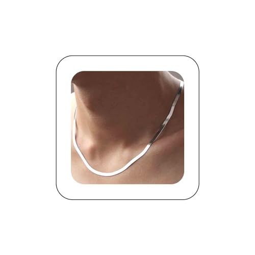 Sttiafay Silber Schlangenkette Choker Halskette Kurze Fischgrät Flache Kette Halskette Klobige Kette Schmuck Für Frauen Und Mich von Sttiafay