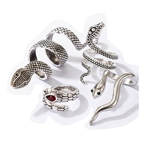 Sttiafay Silberne Schlangenringe 4 Stück Punk offen verstellbare Schlangenringe Vintage-Stil Index-Ring-Set für Damen und Mädchen von Sttiafay