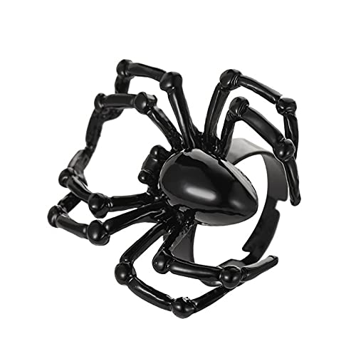 Sttiafay Simulation Spinne Ring Offener Verstellbarer Halloween Ring Gothic Schmuck für Damen Herren (Spinne), Schwarz von Sttiafay