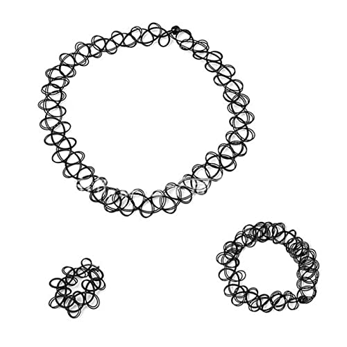 Sttiafay Tattoo Choker Halskette Set Schwarz Stretch Tattoo Armband Ring Gothic Choker Kragen Kette Schmuck für Frauen und Teenager Mädchen von Sttiafay