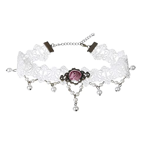 Sttiafay Weiße Spitze Choker Halskette Für Braut Hochzeit Sexy Rose Perle Schlüsselbein Kette Halskette Klassiker Spitze Tattoo Choker Kragen Für Frauen von Sttiafay