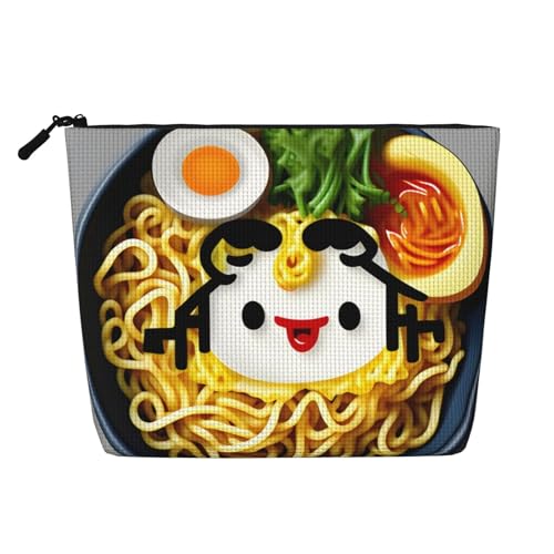 sttung Eierbecher, Nudeln, Ramen-Druck, einlagig, Leinenimitat, Make-up-Tasche, Damen, Reißverschluss, Reise-Kulturbeutel, Schwarz , Einheitsgröße von Sttung