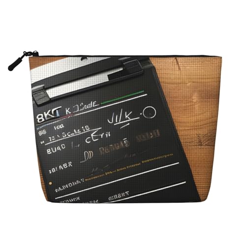 sttung Film-Kulturbeutel, Clapperboard-Grafikdruck, einlagig, Leinenimitat, Make-up-Tasche, Damen, Reißverschluss, Reise-Kulturbeutel, Schwarz , Einheitsgröße von Sttung
