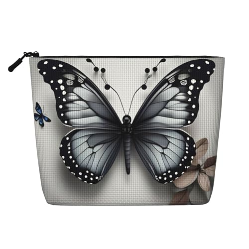 sttung Kosmetiktasche für Damen, mit Reißverschluss, einlagig, Leinenimitat, Blaugrün, Blumen- und Schmetterlings-Aufdruck, Grau, Schwarz , Einheitsgröße von Sttung