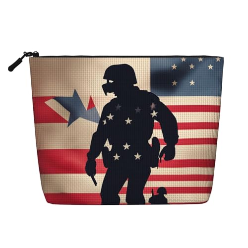 sttung Make-up-Tasche mit US-Militär-Soldaten, patriotischer Gedenktag, einlagig, Leinenimitat, Damen-Kulturbeutel mit Reißverschluss, Schwarz , Einheitsgröße von Sttung