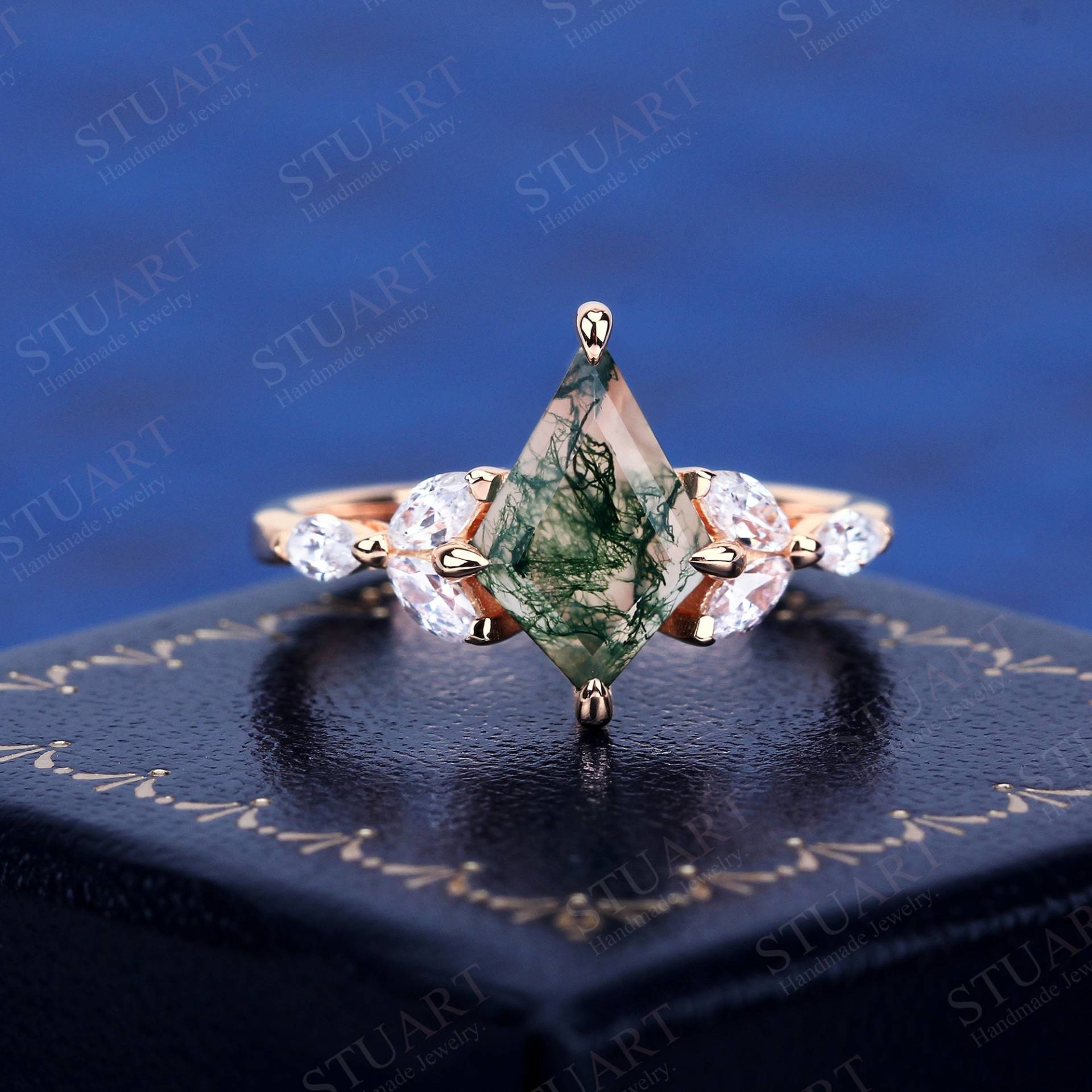 925 Sterling Silber Drachen Form Natürliche Moos Achat Ring Für Frauen Hochzeit Verlobungsband Edelstein Handgemachte Versprechen Zacken von StuartTreesr