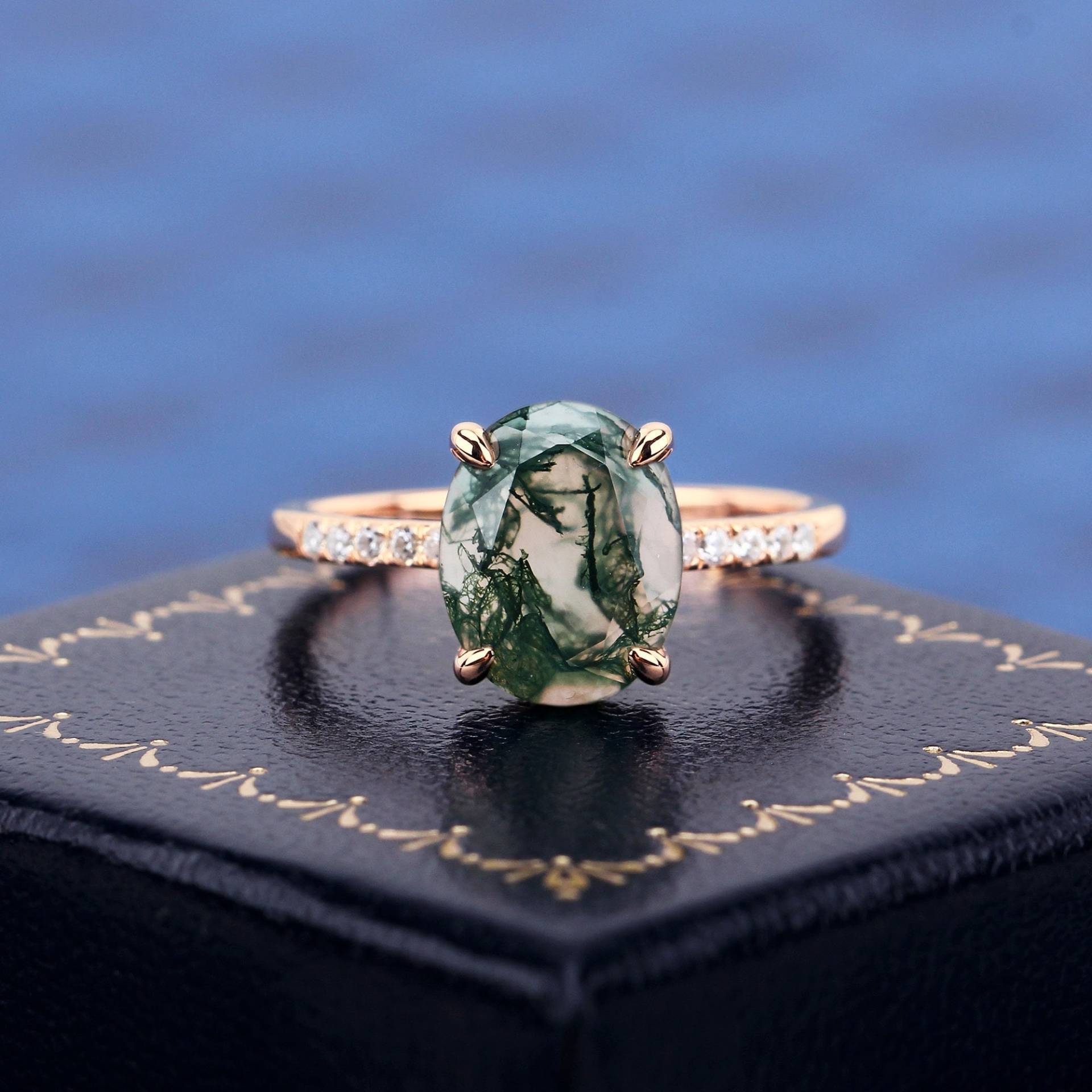 925 Sterling Silber Oval Cut Natürliche Moos Achat Ring Für Frauen Hochzeit Verlobungsband Edelstein Handgemachte Versprechen Jahrestag Geschenk von StuartTreesr