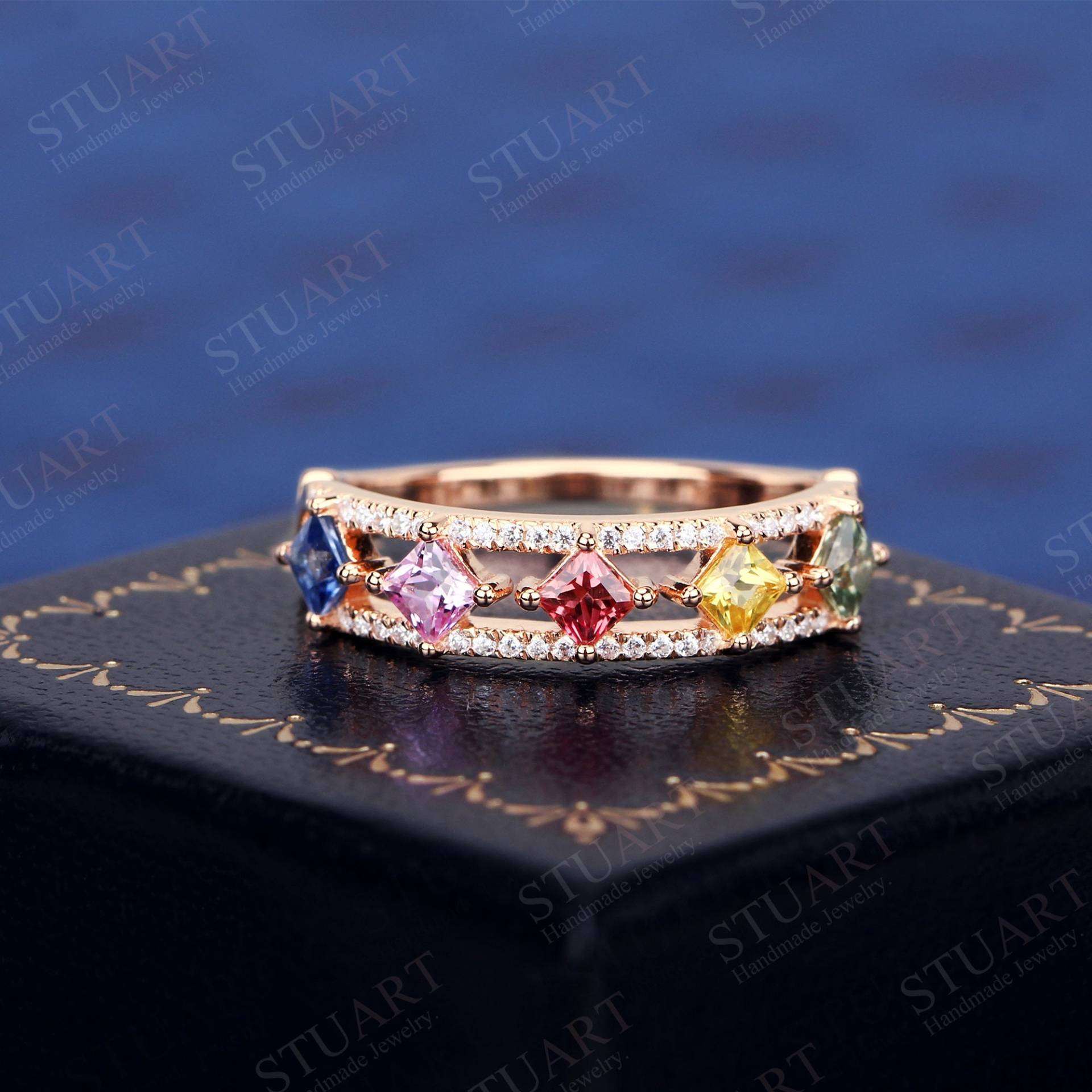 Princess Cut Natürlicher Turmalin Ring K Massiver Gold Für Frauen Verlobung Band Regenbogen Edelstein Handmadering von StuartTreesr