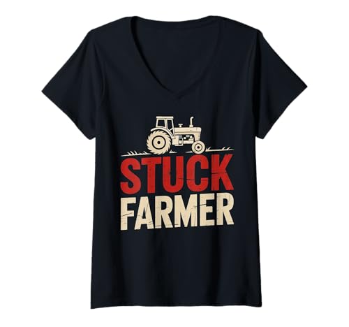 Damen Stuck Farmer Vintage Traktor Design für Landwirte und Viehzüchter T-Shirt mit V-Ausschnitt Damen Stuck Farmer Vintage Traktor Design für Landwirte und Viehzüchter T-Shirt mit V-Ausschnitt von Stuck Farmer Tractor Humor for Agricultural Life