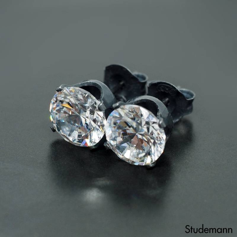 Weißer Cz Diamant Simulant - Schwarze Sterling Silber Ohrringe 4, 5, 6, 8 Mm Rund | Man Ohrstecker Glitzernde Zirkonia Einzelstück von Studemann
