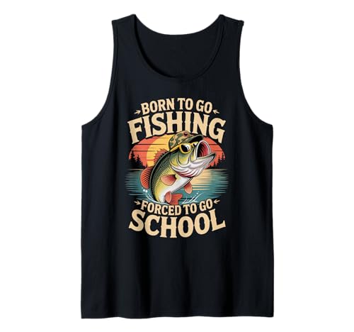 Lustiger Spruch Born to Go Fishing Forced School Women Men Tank Top Lustiger Spruch Born to Go Fishing Forced School Women Men Tank Top von Student Humor Fisherman Joke Bass Fish Outdoor