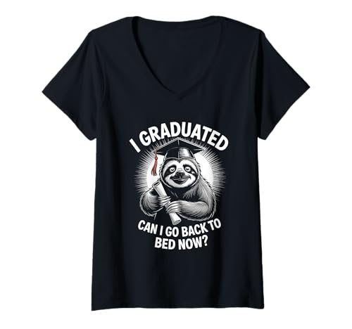 Damen Lustiges Faultier Abschlussprüfung Schule Schulabschluss Uni T-Shirt mit V-Ausschnitt von Studienanbschluss Universität Abitur Abschlussjahr