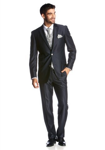 Studio Coletti Anzug 5-teilig (Set, mit Plastron und Einstecktuch, mit Weste) blau 2-Knopf-Sakko, 5-Knopf-Weste von Studio Coletti