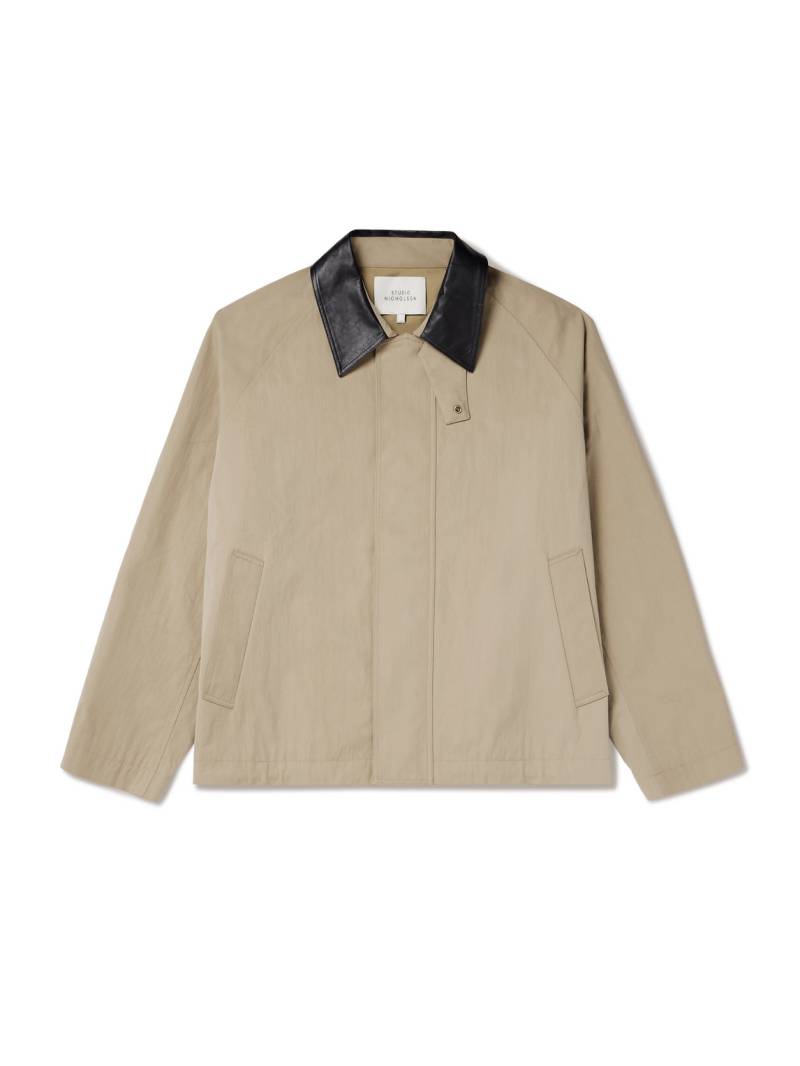 Studio Nicholson - Leather-Trimmed Organic Cotton-Blend Canvas Chore Jacket - Men - Neutrals - M von Studio Nicholson