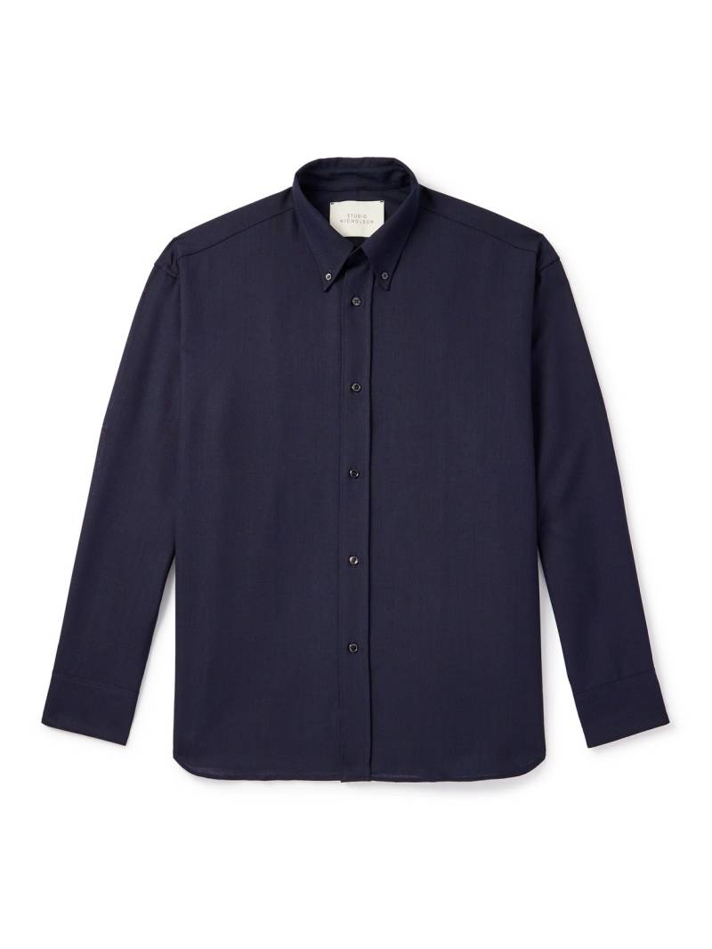 Studio Nicholson - Oversized Button-Down Collar Wool Shirt - Men - Blue - M von Studio Nicholson