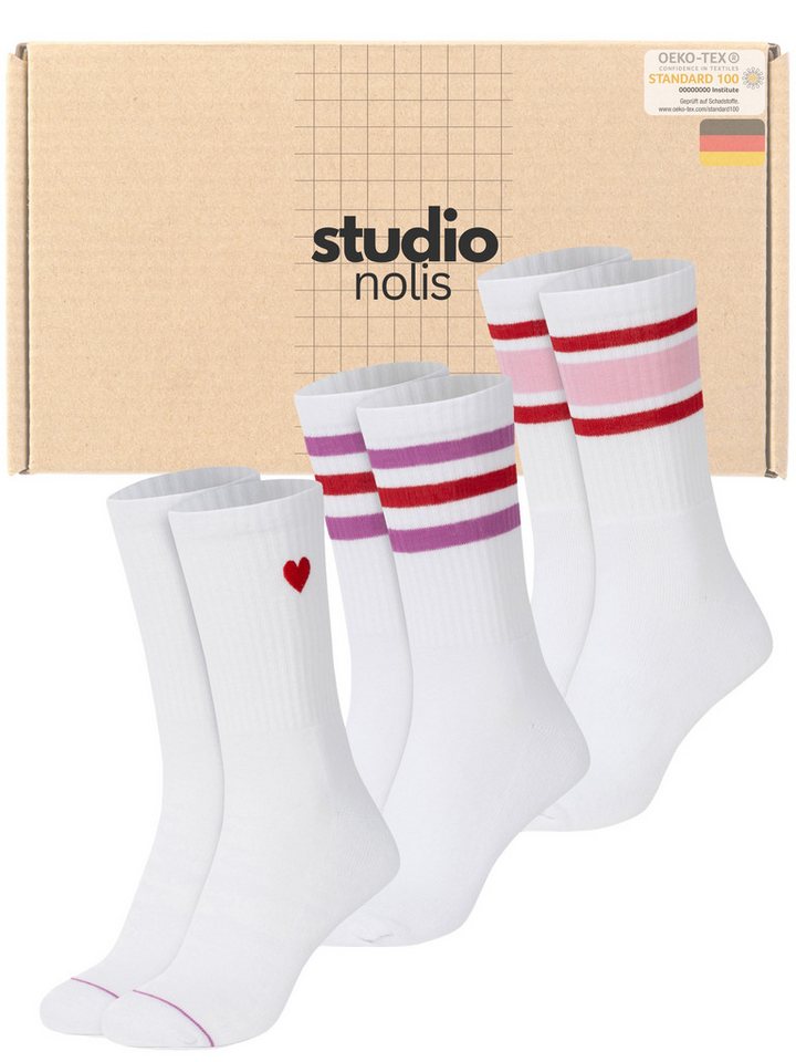 Studio Nolis Tennissocken Herz Damen - Herzchen Socken Baumwolle Crew Socks Stickerei (3er Set) von Studio Nolis