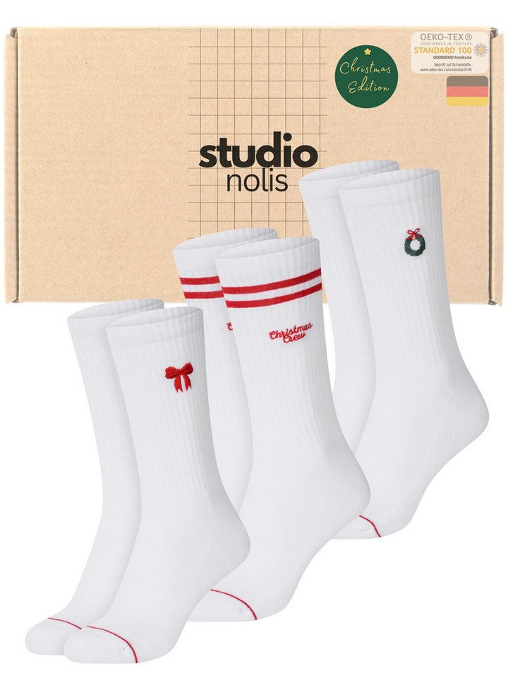 Studio Nolis Tennissocken Weihnachtssocken - Geschenk für Frauen und Männer - Schleife (Set, 3 Paar) Baumwolle, mit Frottee von Studio Nolis