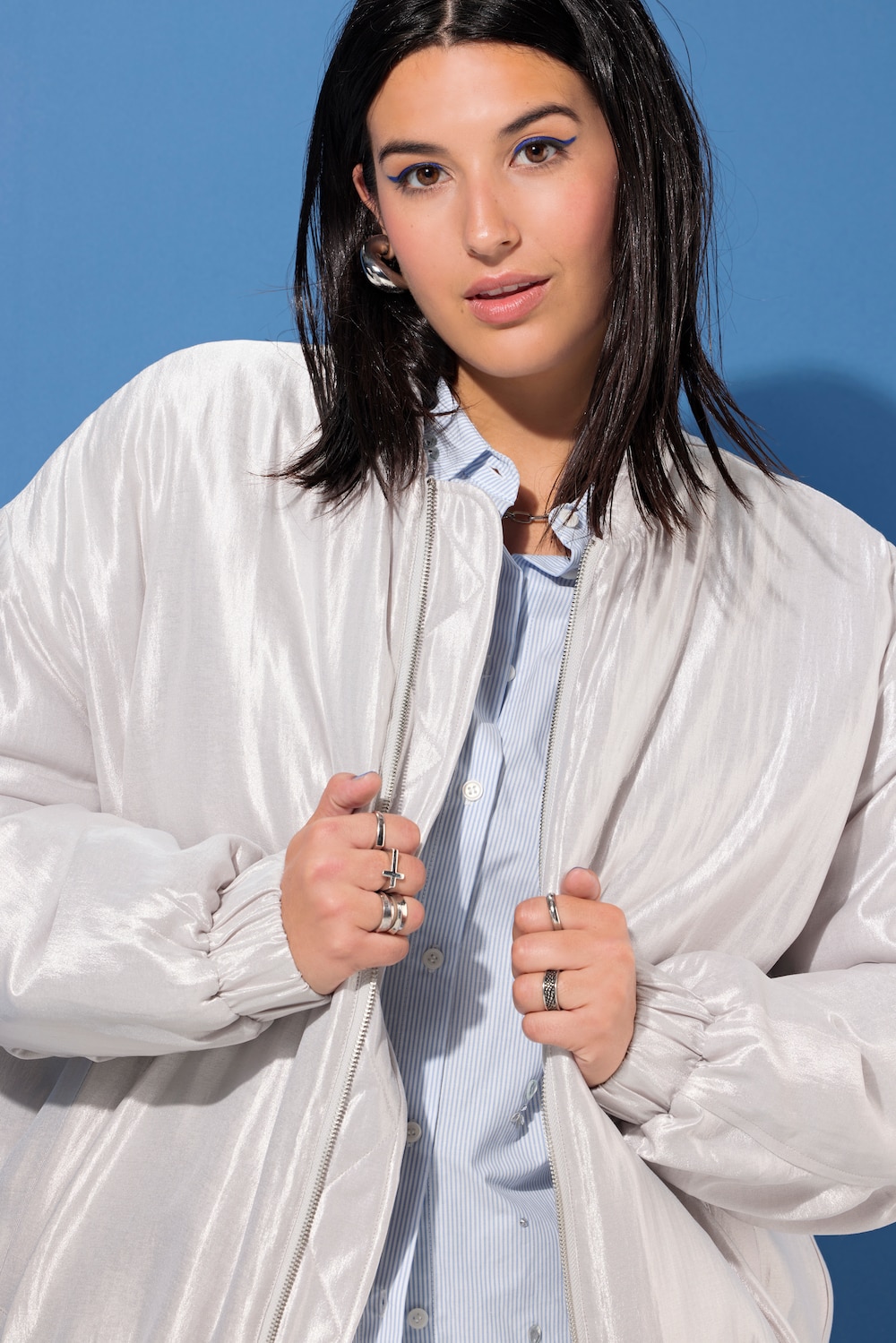 Große Größen Blouson, Damen, grau, Größe: 54/56, Polyester/Viskose/Synthetische Fasern, Studio Untold von Studio Untold