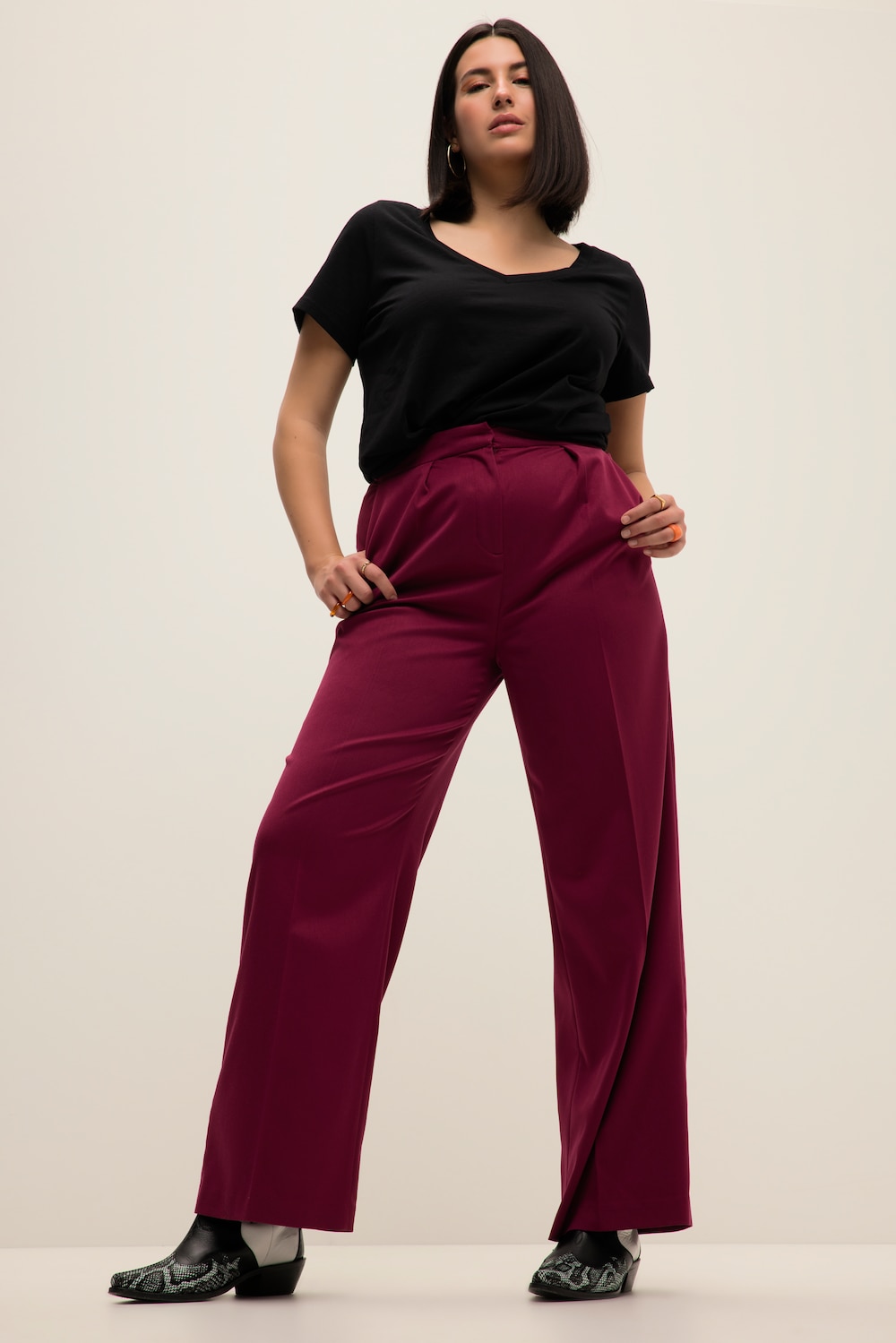 Große Größen Bundfaltenhose, Damen, rot, Größe: 48, Polyester/Viskose, Studio Untold von Studio Untold