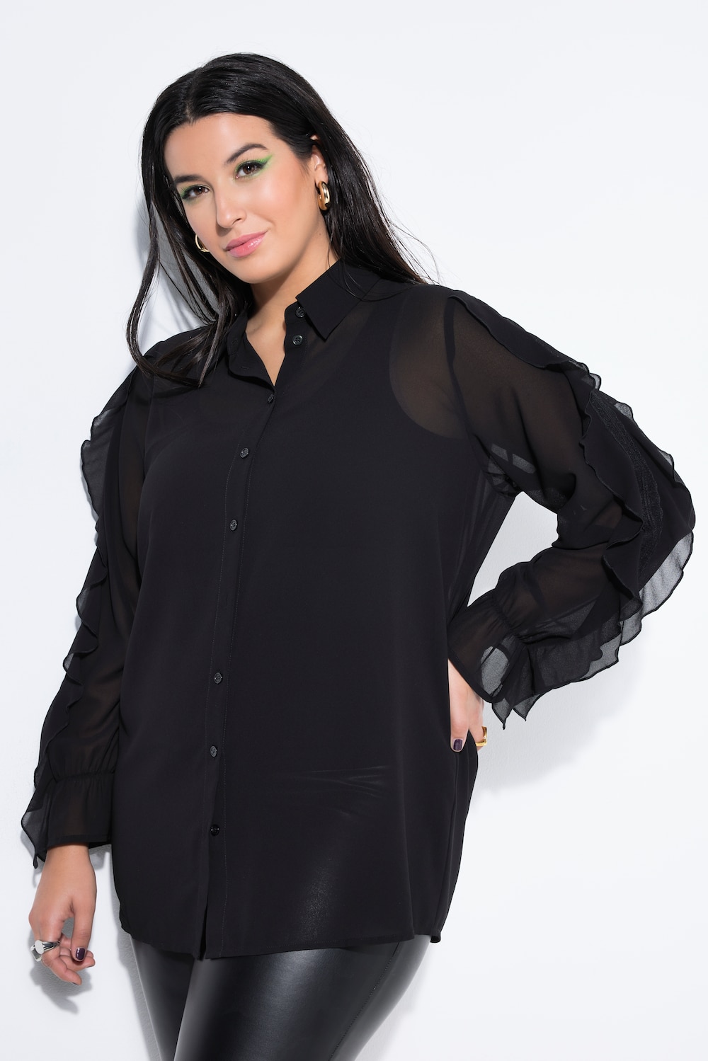 Große Größen Chiffon-Bluse, Damen, schwarz, Größe: 54/56, Polyester, Studio Untold von Studio Untold