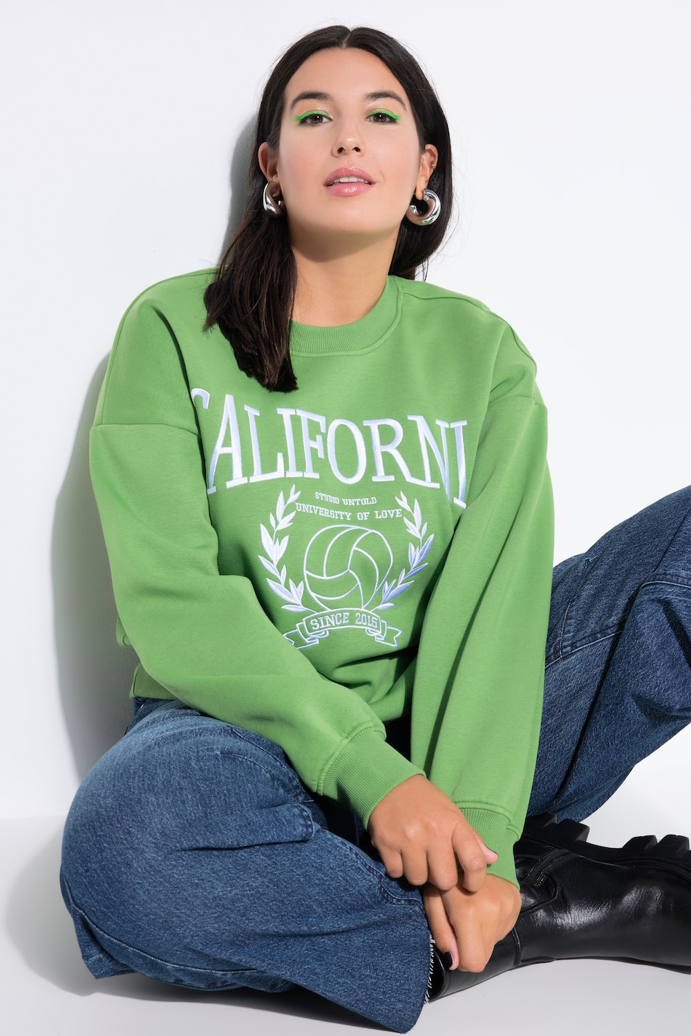 Große Größen College-Sweater, Damen, grün, Größe: 42/44, Baumwolle/Polyester, Studio Untold von Studio Untold