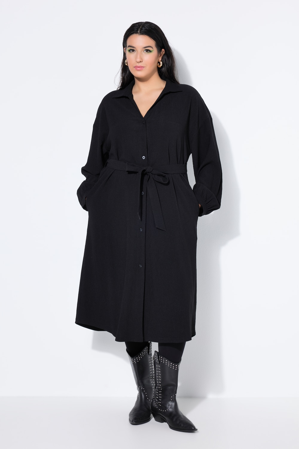 Große Größen Hemdblusenkleid, Damen, schwarz, Größe: 54/56, Polyester, Studio Untold von Studio Untold