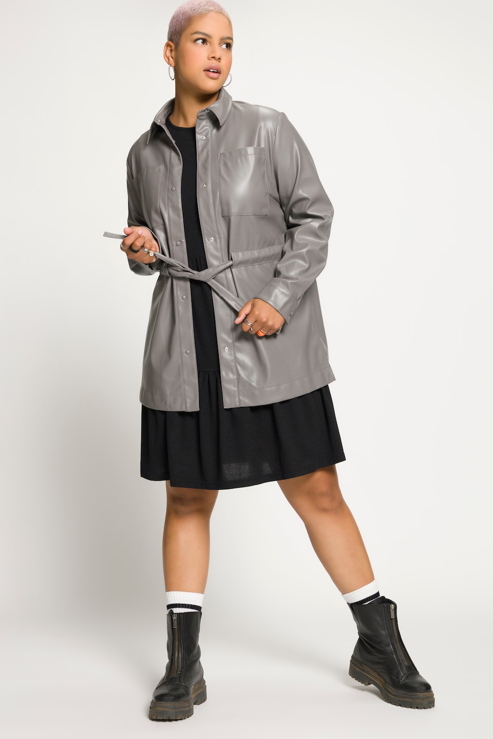 Große Größen Hemdjacke, Damen, grau, Größe: 54/56, Synthetische Fasern, Studio Untold von Studio Untold