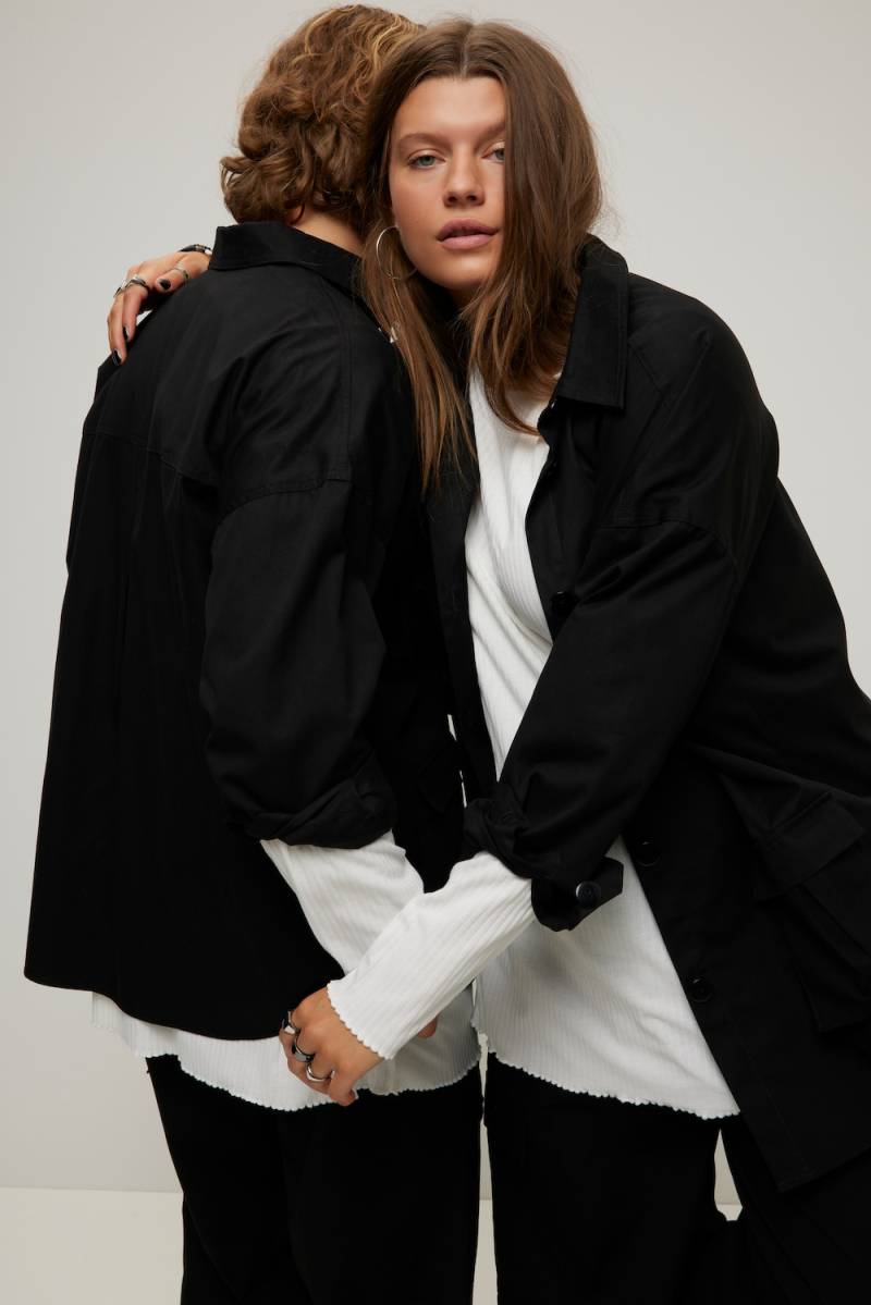 Große Größen Hemdjacke, Damen, schwarz, Größe: L, Baumwolle, Studio Untold von Studio Untold