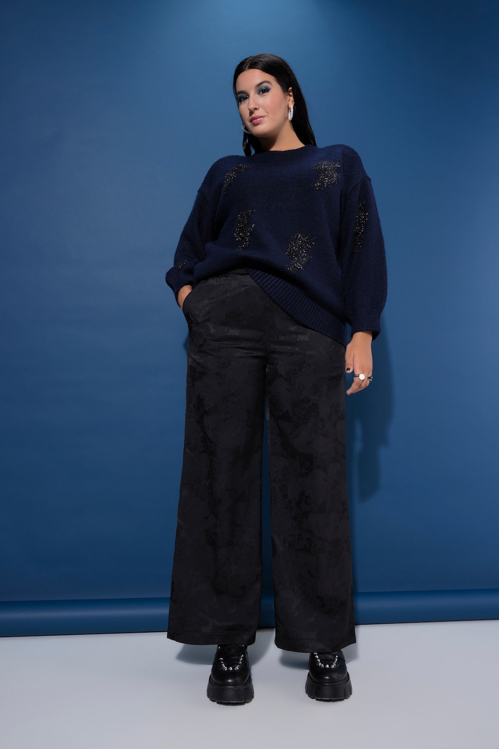 Große Größen Hose, Damen, schwarz, Größe: 52, Polyester, Studio Untold von Studio Untold