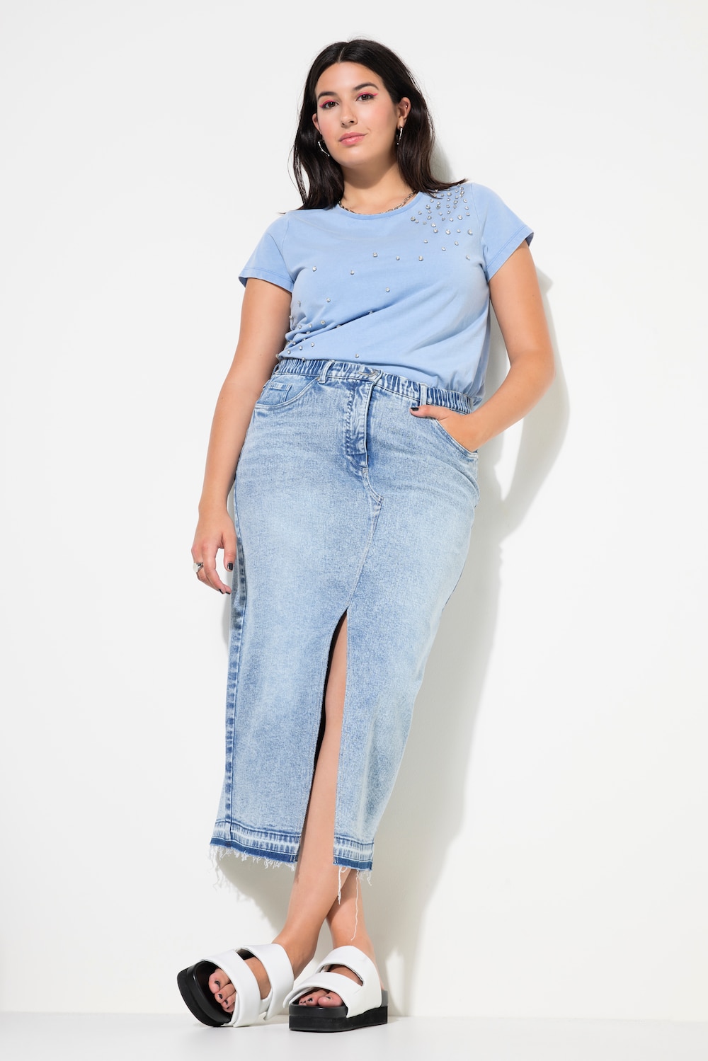 Große Größen Jeansrock, Damen, blau, Größe: 48, Baumwolle, Studio Untold von Studio Untold