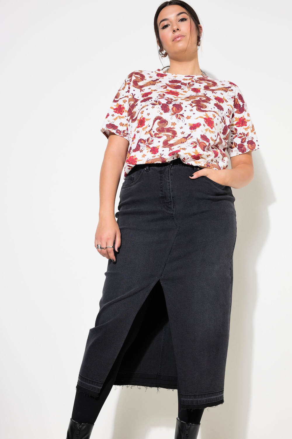 Große Größen Jeansrock, Damen, schwarz, Größe: 44, Baumwolle/Polyester, Studio Untold von Studio Untold