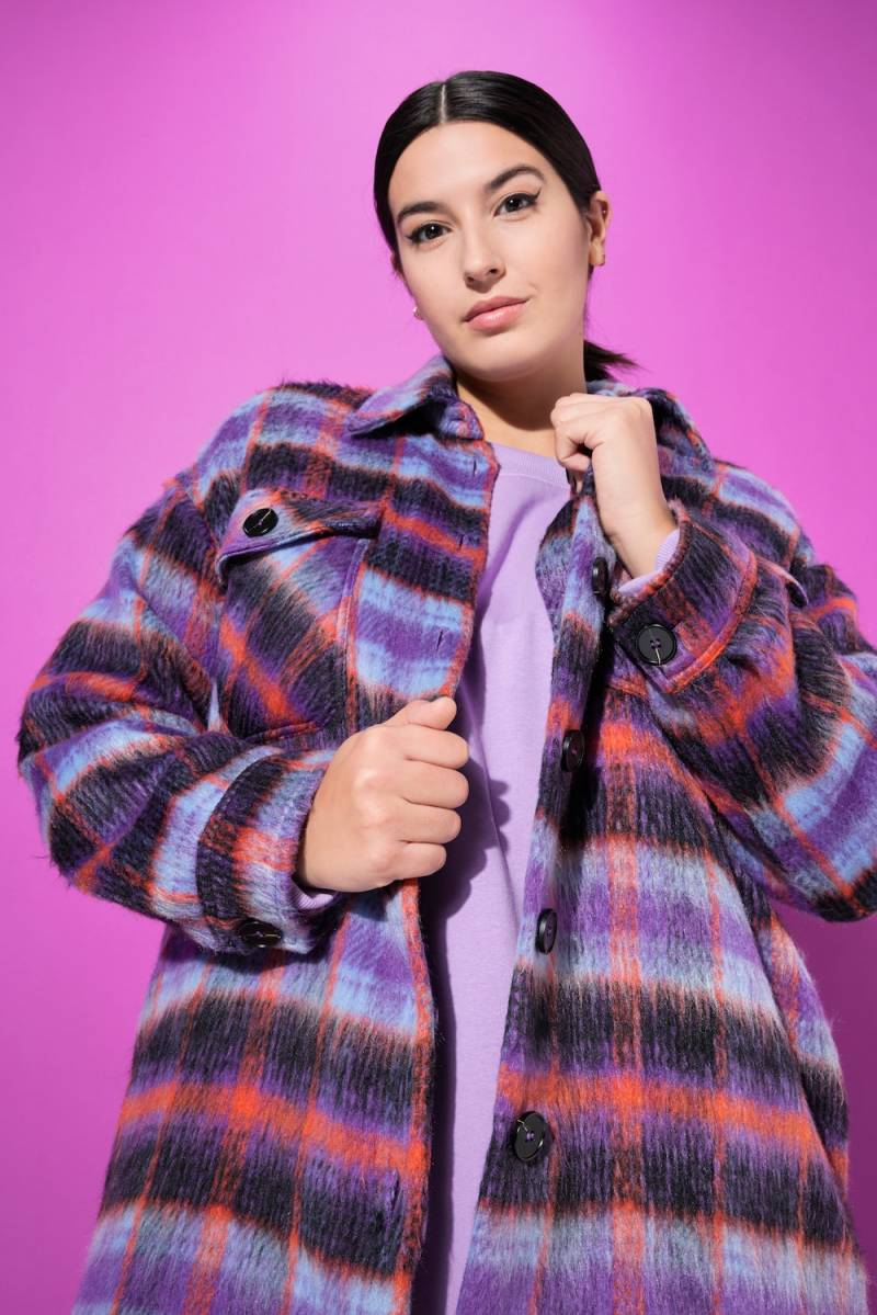 Große Größen Karo-Hemdjacke, Damen, lila, Größe: 42/44, Polyester, Studio Untold von Studio Untold