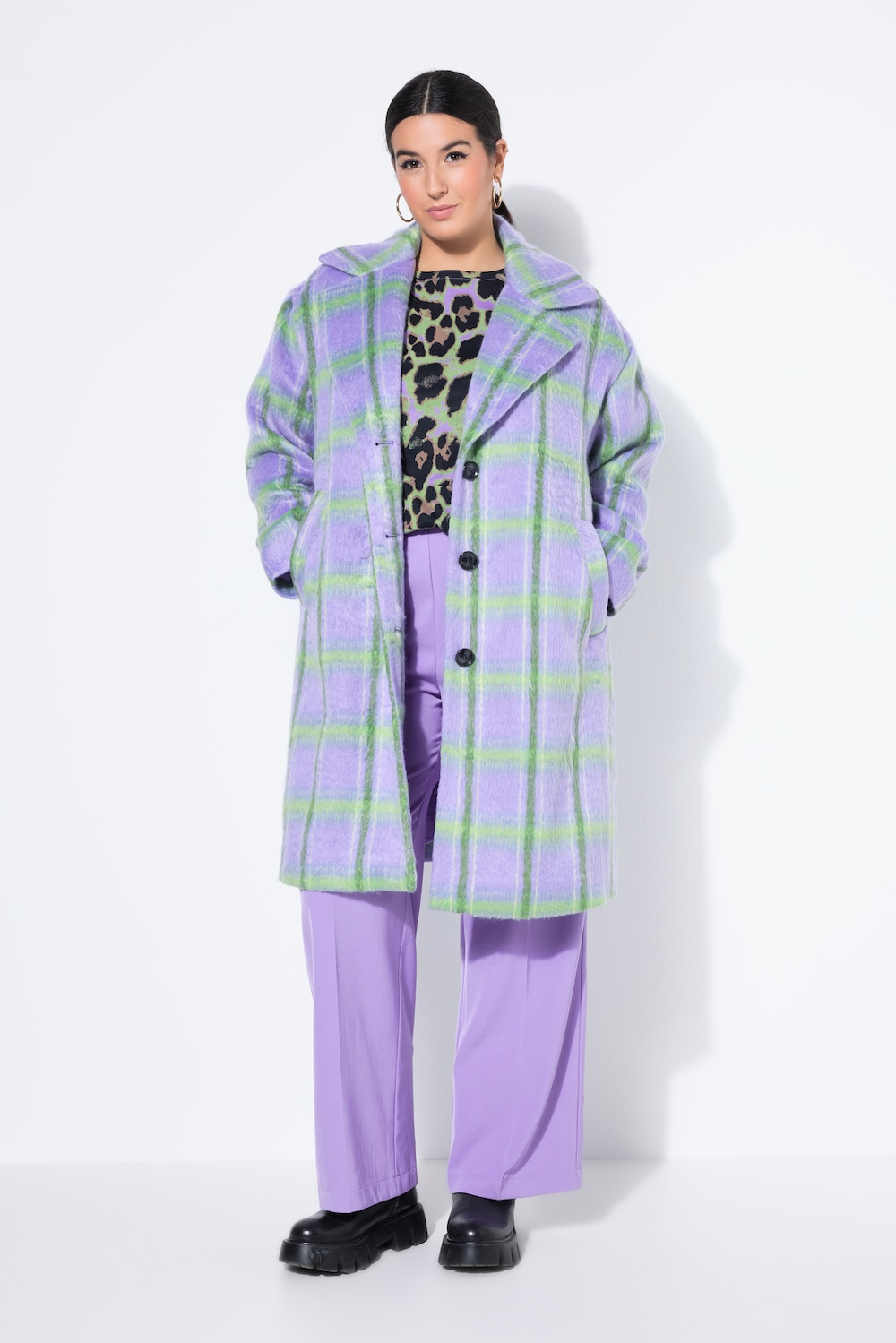 Große Größen Karo-Mantel, Damen, lila, Größe: 42/44, Polyester, Studio Untold von Studio Untold