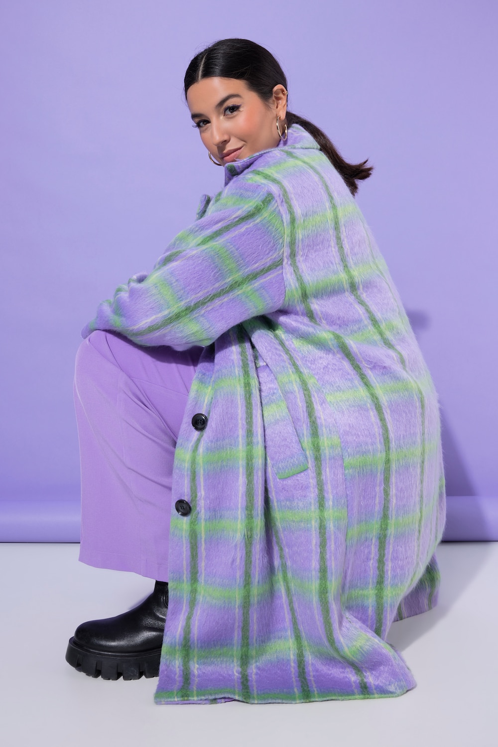 Große Größen Karo-Mantel, Damen, lila, Größe: 42/44, Polyester, Studio Untold von Studio Untold