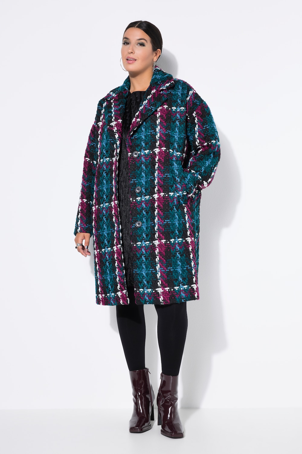 Große Größen Karomantel, Damen, schwarz, Größe: 46/48, Polyester, Studio Untold von Studio Untold