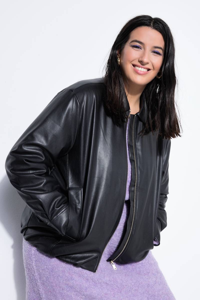 Große Größen Lederoptik-Blouson, Damen, schwarz, Größe: 46/48, Polyester/Synthetische Fasern, Studio Untold von Studio Untold