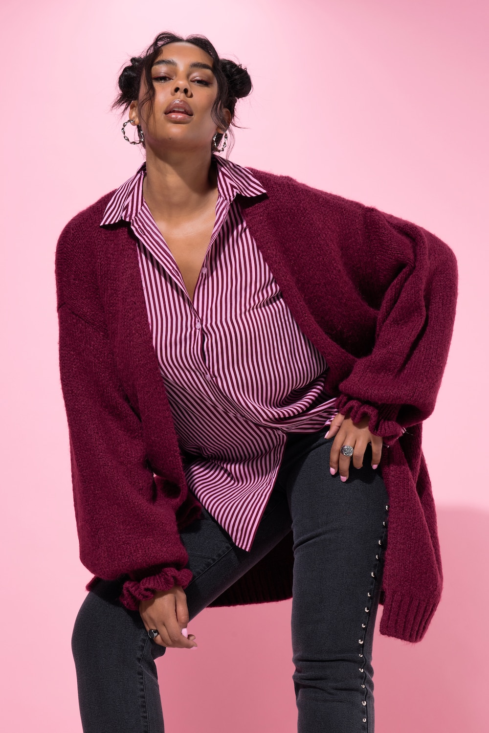 Große Größen Long-Strickjacke, Damen, rot, Größe: 46/48, Synthetische Fasern/Wolle, Studio Untold von Studio Untold