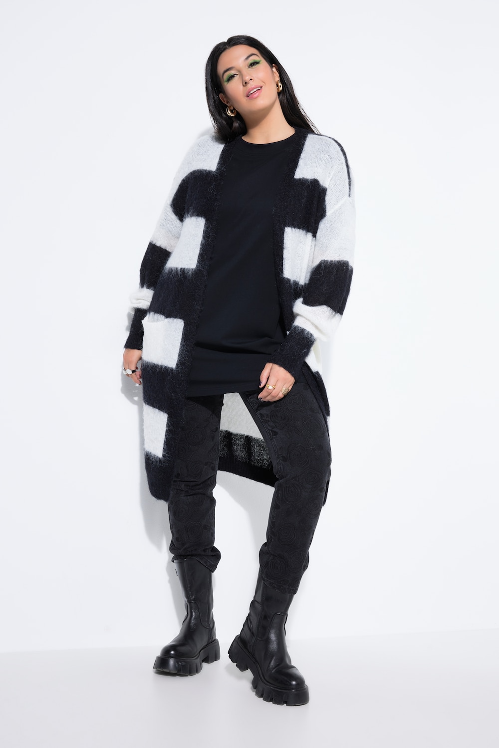 Große Größen Long-Strickjacke, Damen, schwarz, Größe: 46/48, Synthetische Fasern/Wolle/Polyester, Studio Untold von Studio Untold