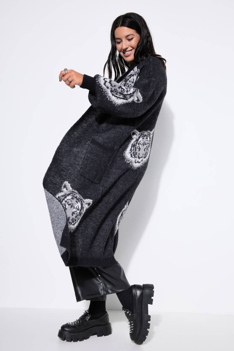 Große Größen Long-Strickjacke, Damen, schwarz, Größe: 50/52, Synthetische Fasern/Wolle/Polyester, Studio Untold von Studio Untold