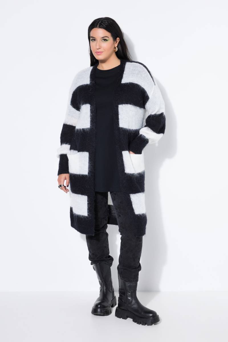 Große Größen Long-Strickjacke, Damen, schwarz, Größe: 50/52, Synthetische Fasern/Wolle/Polyester, Studio Untold von Studio Untold