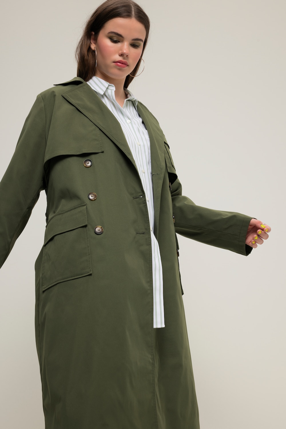 Große Größen Trenchcoat, Damen, grün, Größe: 54/56, Polyester, Studio Untold von Studio Untold