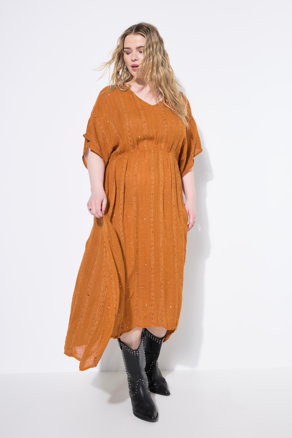 Große Größen Maxikleid, Damen, orange, Größe: 42/44, Viskose/Metallische Fasern, Studio Untold von Studio Untold