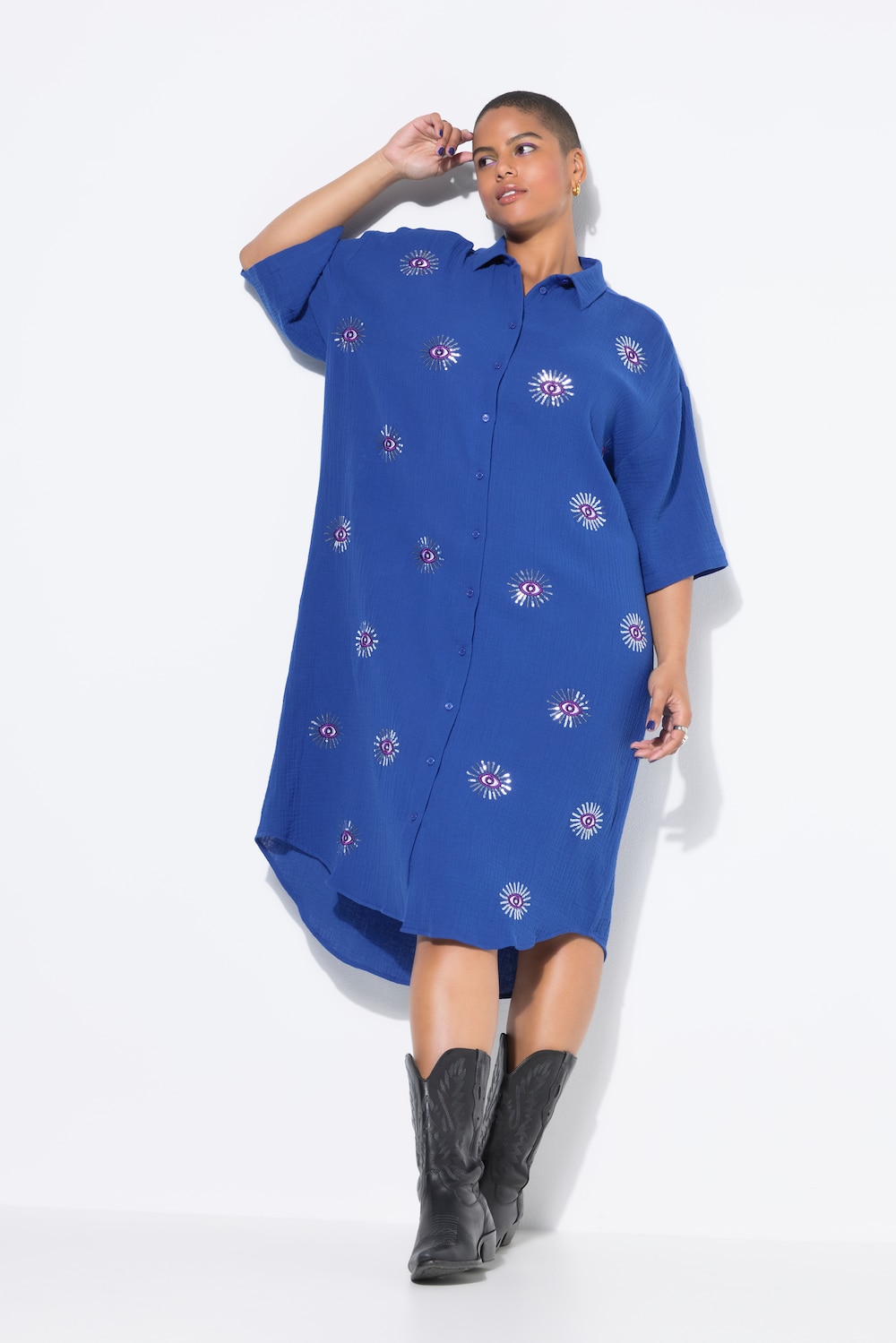 Große Größen Midikleid, Damen, blau, Größe: 54/56, Baumwolle, Studio Untold von Studio Untold
