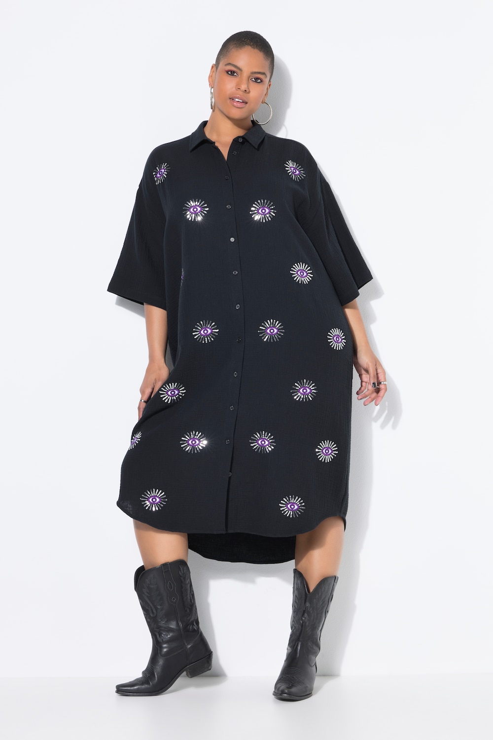 Große Größen Midikleid, Damen, schwarz, Größe: 46/48, Baumwolle, Studio Untold von Studio Untold