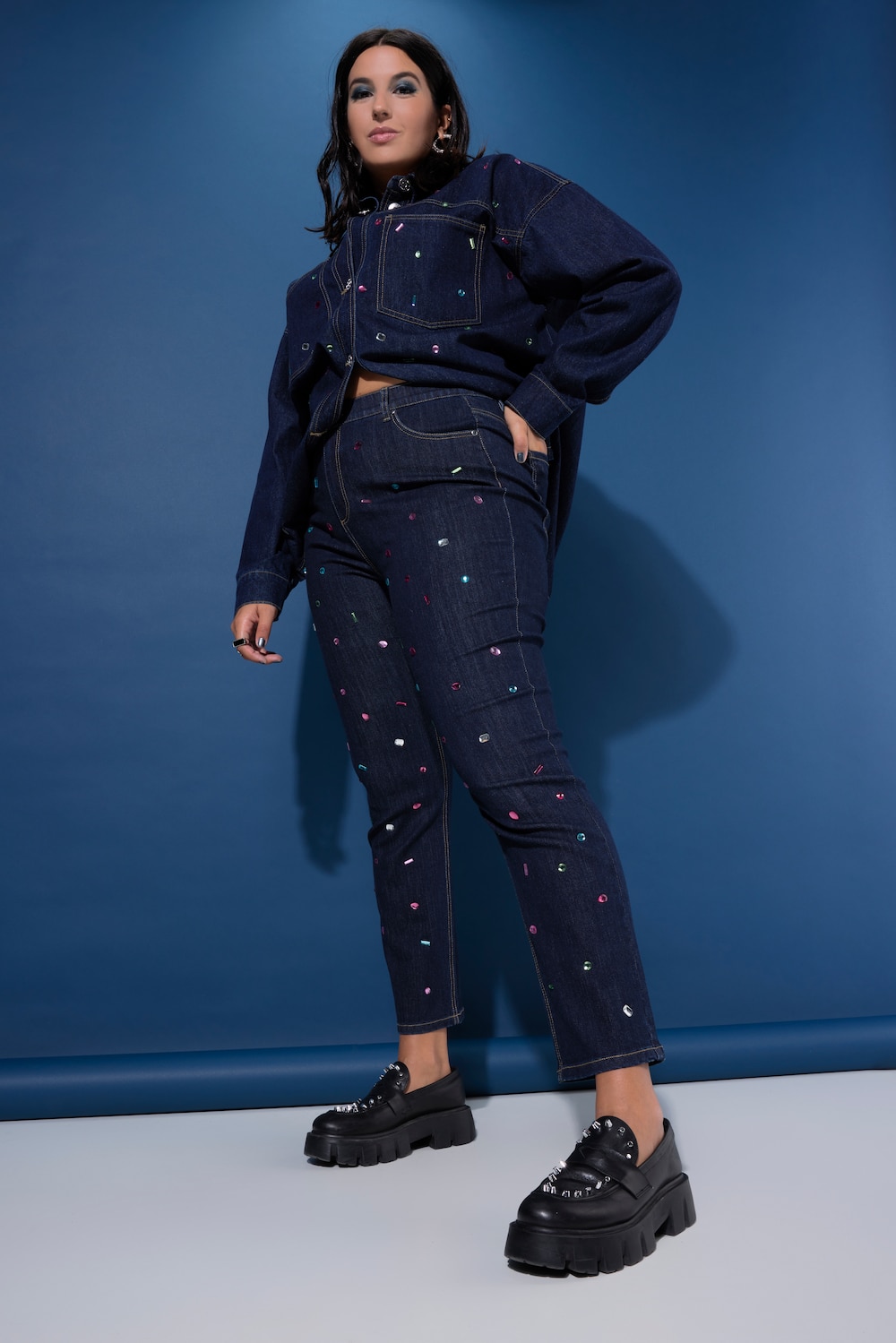 Große Größen Mom-Jeans, Damen, blau, Größe: 58, Baumwolle/Viskose/Polyester, Studio Untold von Studio Untold