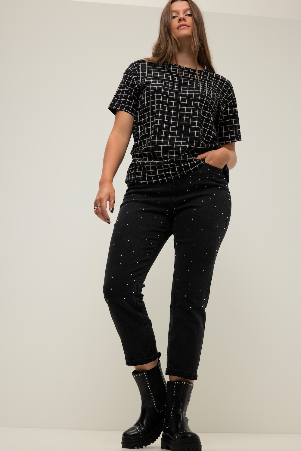 Große Größen Mom-Jeans, Damen, schwarz, Größe: 46, Baumwolle/Polyester/Viskose, Studio Untold von Studio Untold