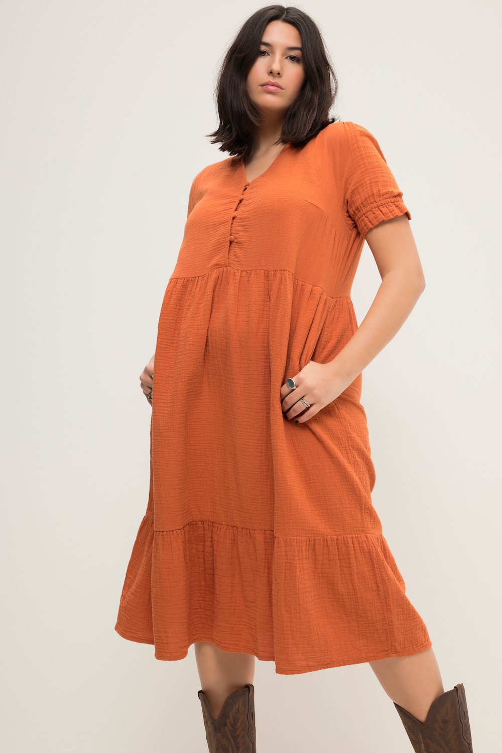 Große Größen Musselin-Midikleid, Damen, orange, Größe: 50/52, Baumwolle, Studio Untold von Studio Untold