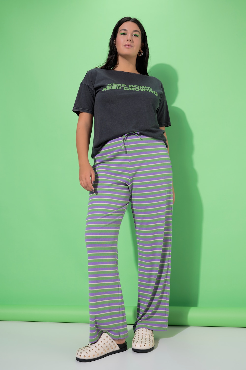 Große Größen Ringelhose, Damen, lila, Größe: 54/56, Polyester/Viskose, Studio Untold von Studio Untold
