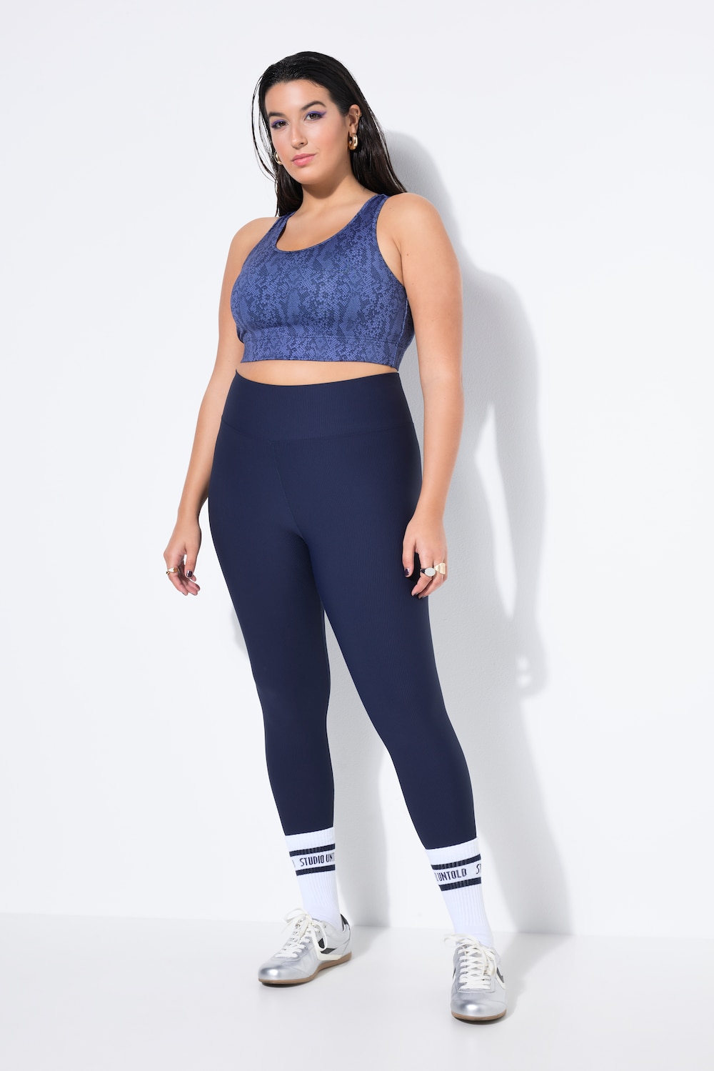 Große Größen Ripp-Leggings, Damen, blau, Größe: 46/48, Synthetische Fasern/Elasthan, Studio Untold von Studio Untold