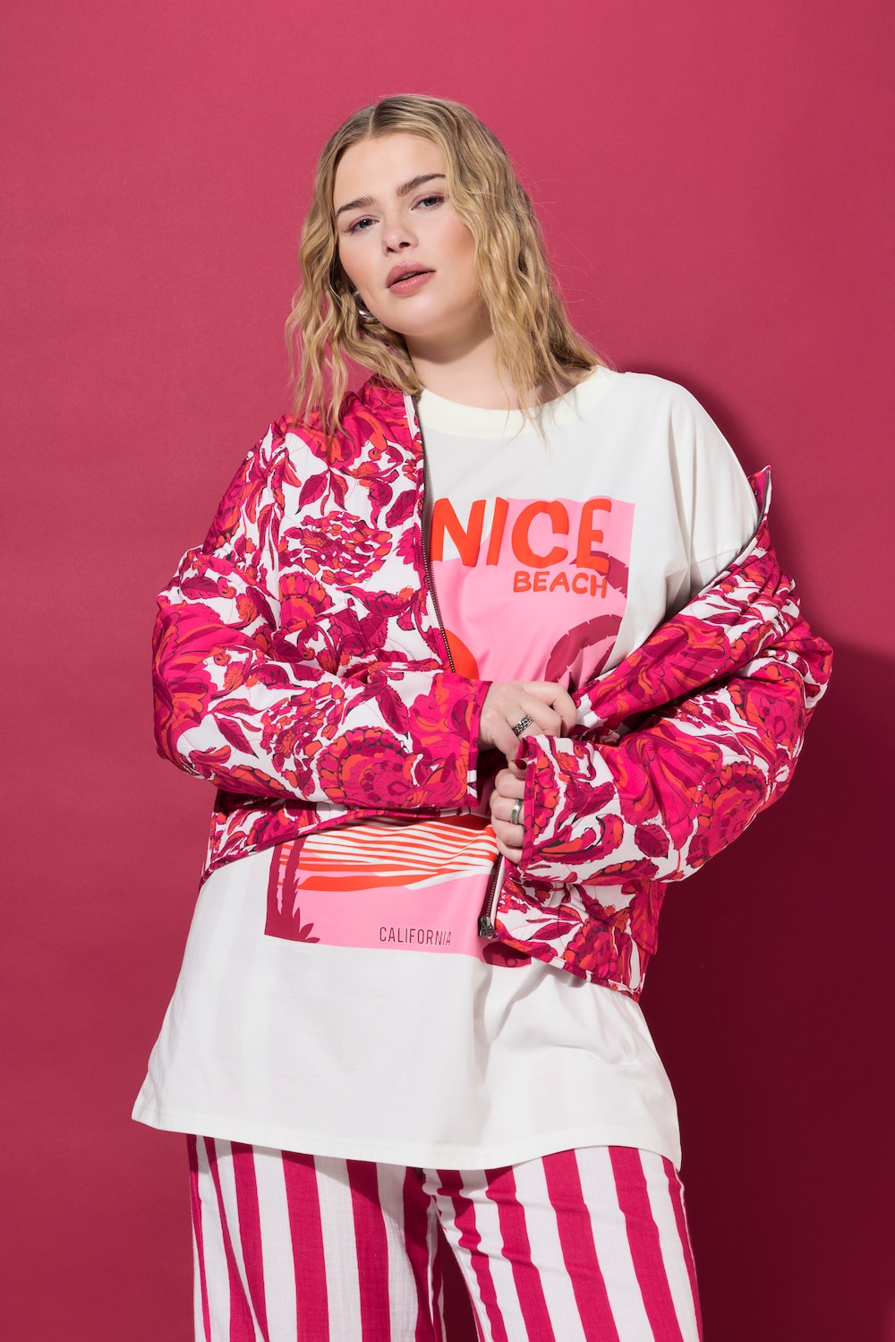 Große Größen Steppjacke, Damen, beige, Größe: 50/52, Polyester/Baumwolle/Leinen, Studio Untold von Studio Untold